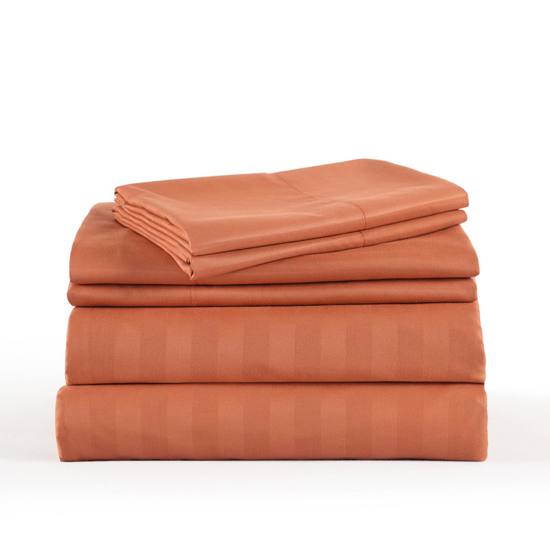 3/4 Pcs Luxury Striped Bed Sheets Set, Orange, Twin Sheet Set with 1 Pillowcase
