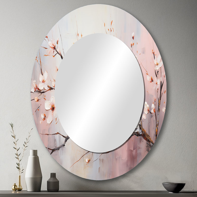 Miroir mural ovale rose et blanc, H 43 po x l 33 po
