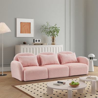 Asheli Modern Sofa Living Room Furniture Three Seat Lazy Sofa Teddy Fabric
