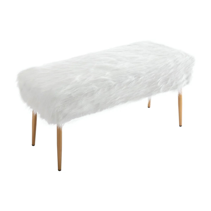 Vanity Bench with Cushioned Seat, Modern Home Decor Ottoman Bench with Gold Accented Legs, White