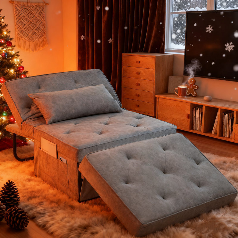 Multi-function Folding Ottoman Sofa Bed With Adjustable Backrest (Medium 36'' Width), Blue, 73" W × 28" H × 29" D