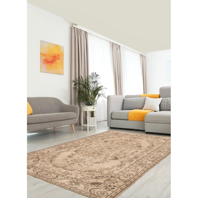 Tapis kaki clair en laine noué à la main de conception unique 2000 pi 5 pi 5 po x 8 pi 8 po Danuel