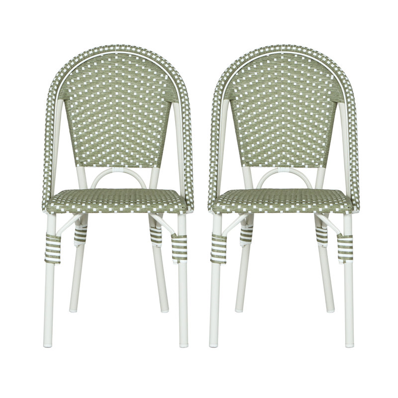Wicker Premium All-Weather Wicker Outdoor Dining Side Chair, Green/White