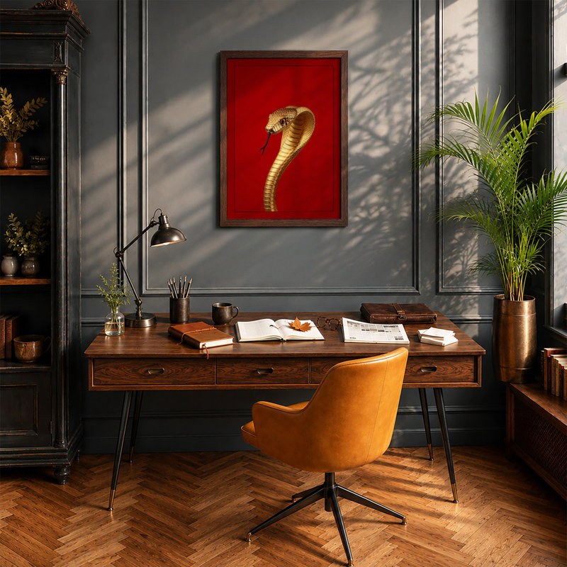 Cobra In Crimson Modern - Print, A2 - 59.4 x 42.0 cm, White