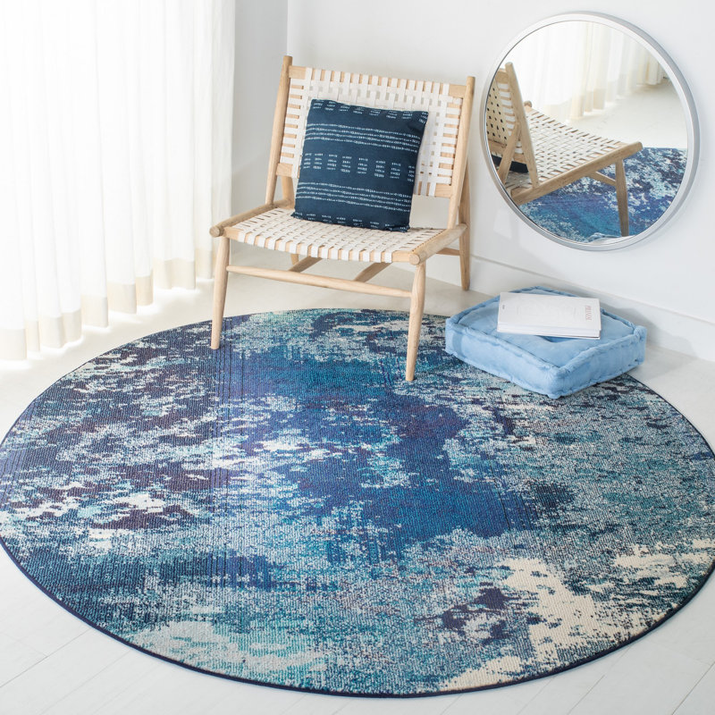 Mifflin Performance Abstract Rug, Navy/Ivory, Round 4'