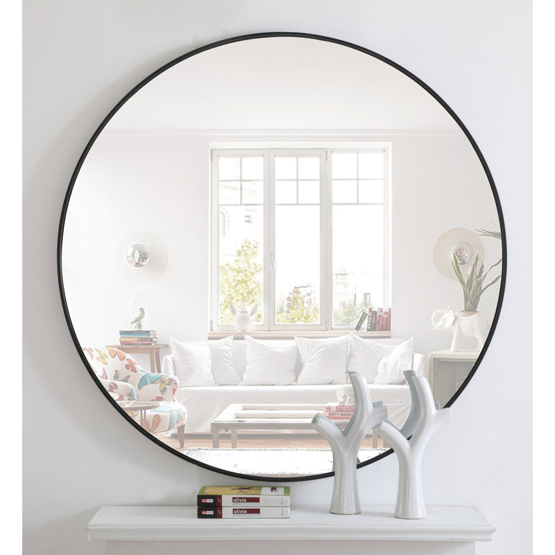 Sabine Metal Round Wall Mirror, 36" x 36", Black