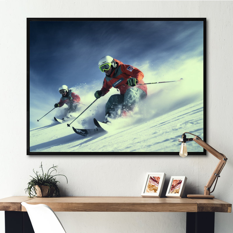 Alpine Skiing Adventures I sur impression sur toile, Cadre flottant noir, H 16 po x l 32 po x P 1 po