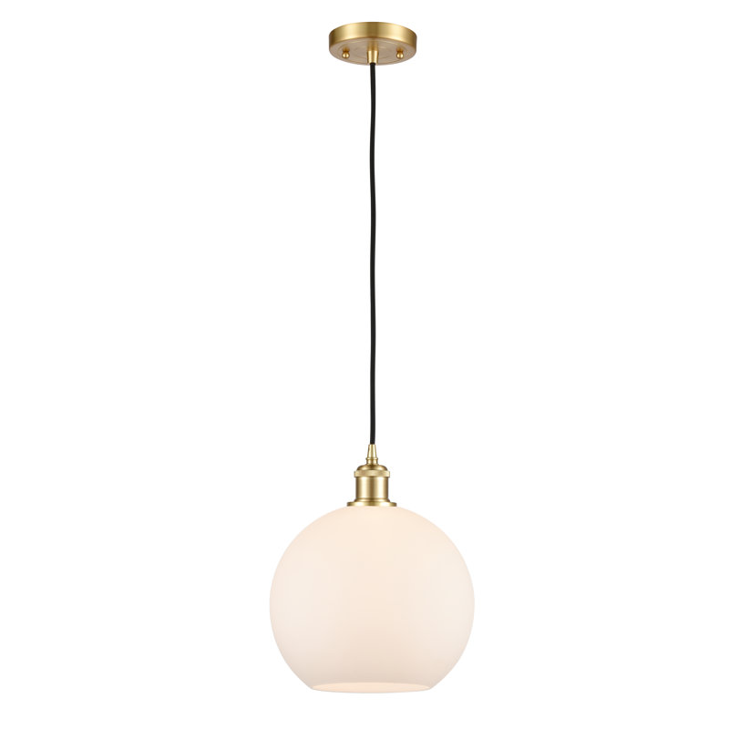 Luminaire suspendu sphère 1 lumière Baptista, Ampoule non incluse, Blanc mat, Or satiné