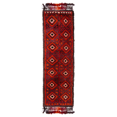 One-of-a-Kind 3'2" X 9'8" 1910s Runner Wool Area Rug in Red