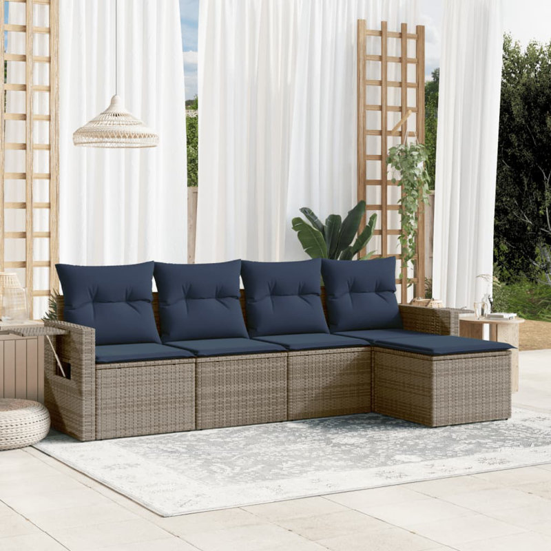 Ensemble de canapé de patio avec coussins 5 pièces Ebern Designs, Coussin bleu marine / structure grise