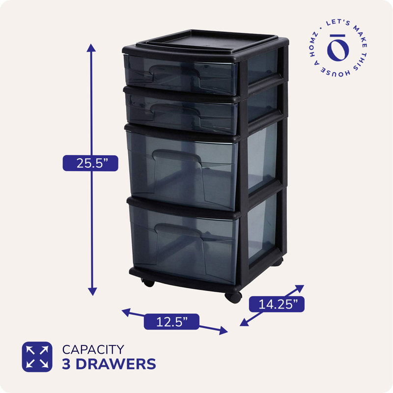 Commode de rangement 4 tiroirs Homz, gris, Paquet de 1
