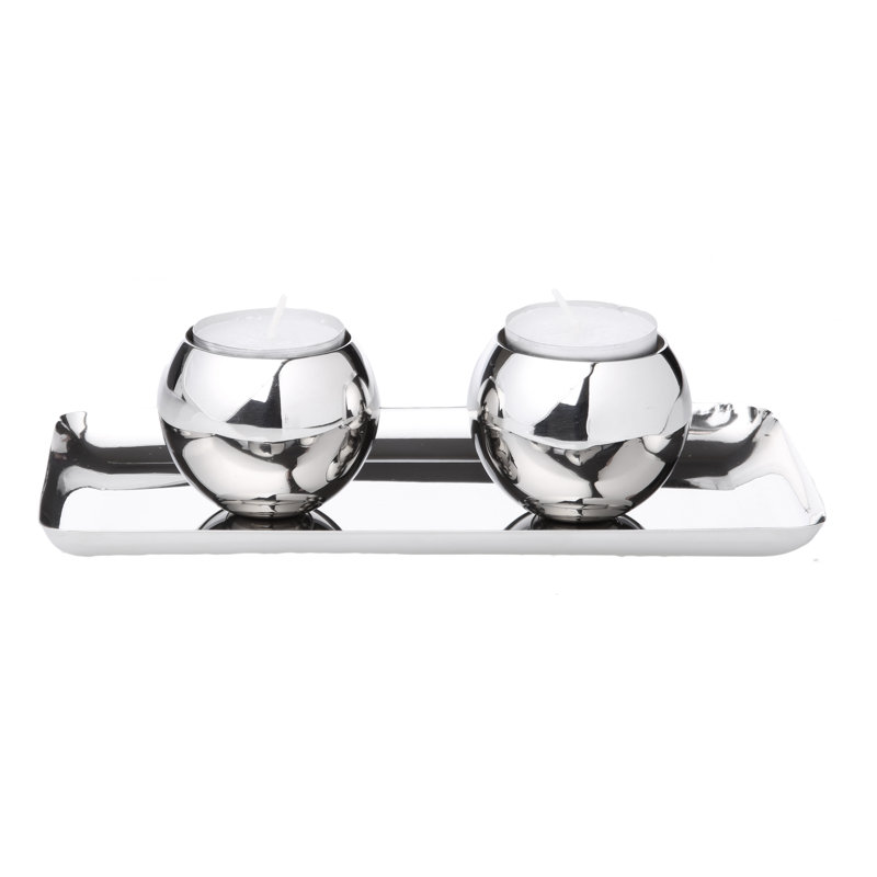 Ensemble de 2 porte-photophore en acier inoxydable 3 pièces