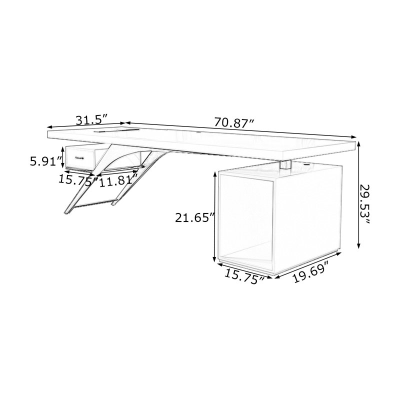 Bureau blanc rectangulaire en bois massif avec 1 tiroir, bureau, H 29,53 po x l 70,87 po x P 31,5 po, Blanc
