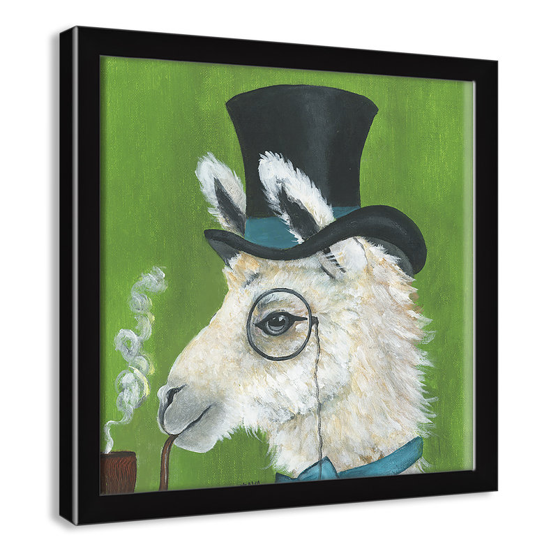 Lama et tuyau, art encadré, H 13 po x l 13 po x P 1,18 po, Cadre noir