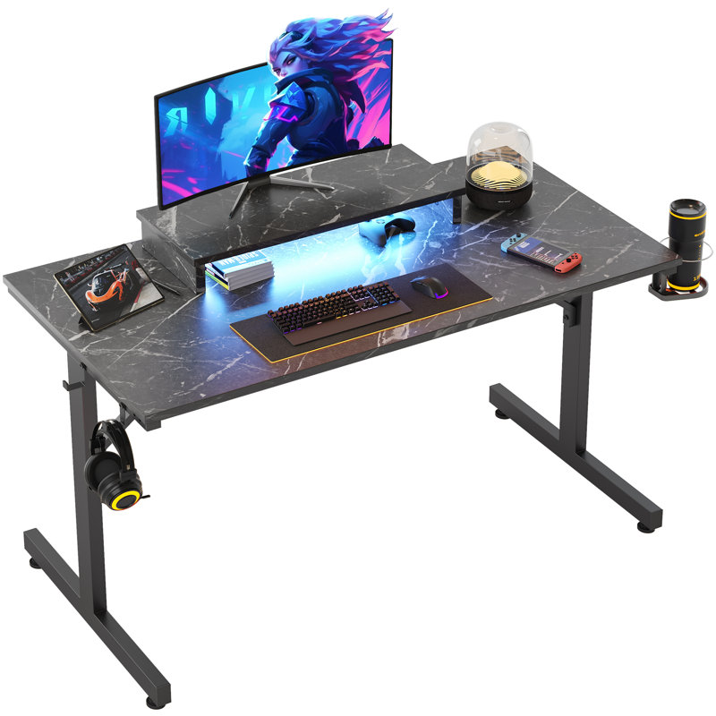 Aayliah Metal Base Computer Desk, Black Marble