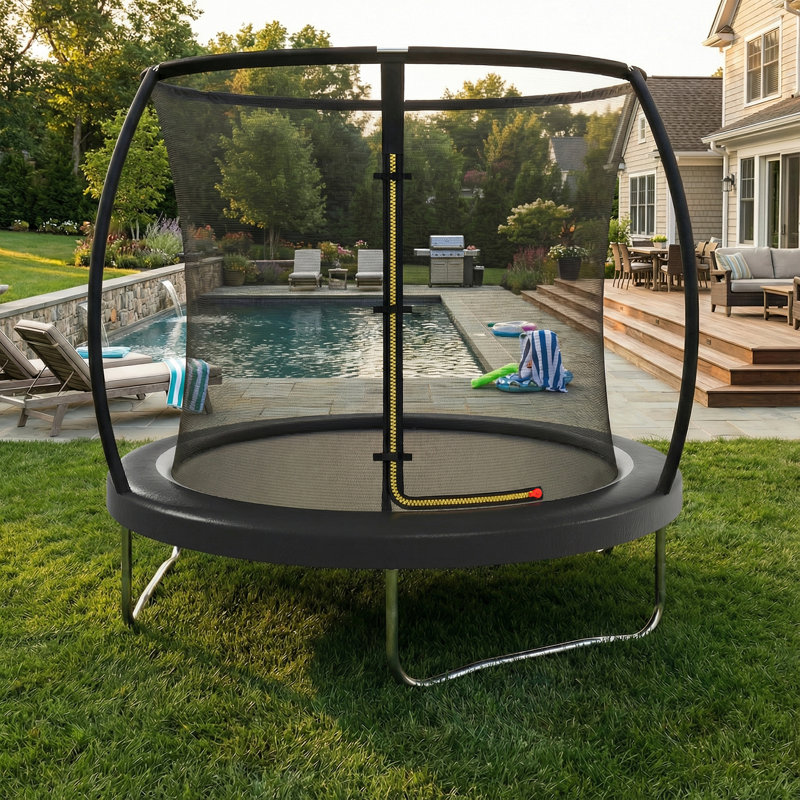 Maxway Furniture 183cm Rounded Back Backyard Trampoline with Safety Enclosure, Black