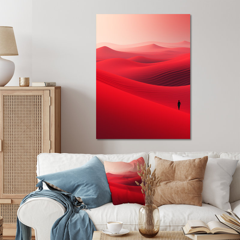 «Man Solitude In Red Arid Desert III» - art mural désert en métal, H 20 po x l 12 po x P 1 po