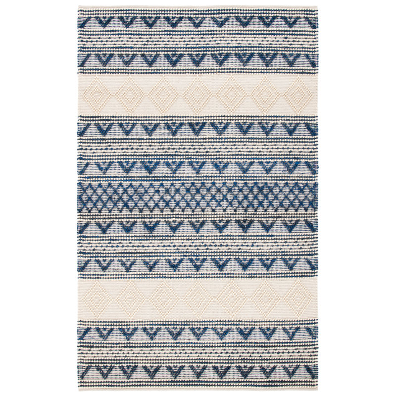 Elsbernd Hand Woven Jute/Wool/Cotton Geometric Rug in Navy Blue/Ivory, Square 6'