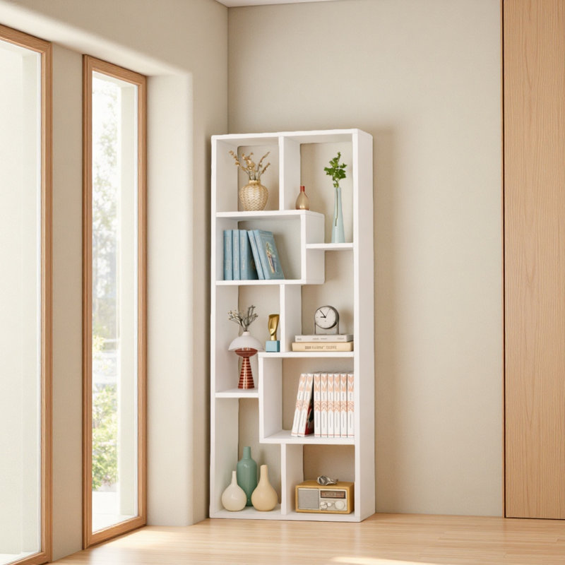 Asymmetrical Display Shelf & Bookcase, 5-Tier, White