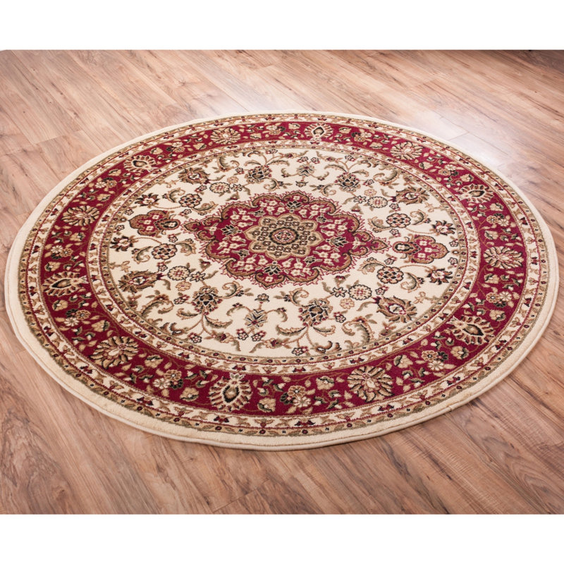 Belliere Medallion Kashan Ivory Traditional Rug, Round 5'3"