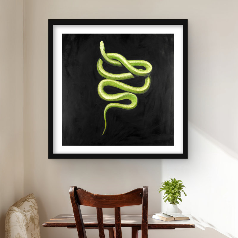 Imprimé de serpent vert vert, chambre à coucher | Cadre encadré, H 24 po x l 24 po