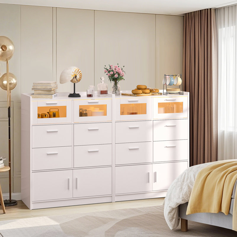 4-Tier White LED Dresser with USB and Built-In Outlets