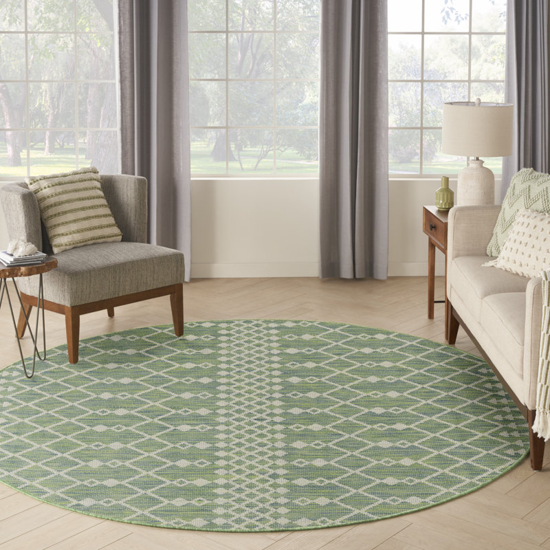 Tapis intérieur / extérieur Robbs, Bleu et vert, Rond 6 pi