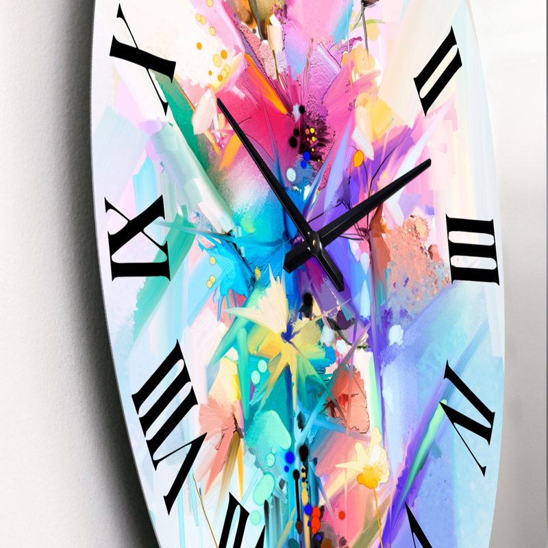 Fleurs de printemps abstraites colorées - horloge murale moderne, Petit
