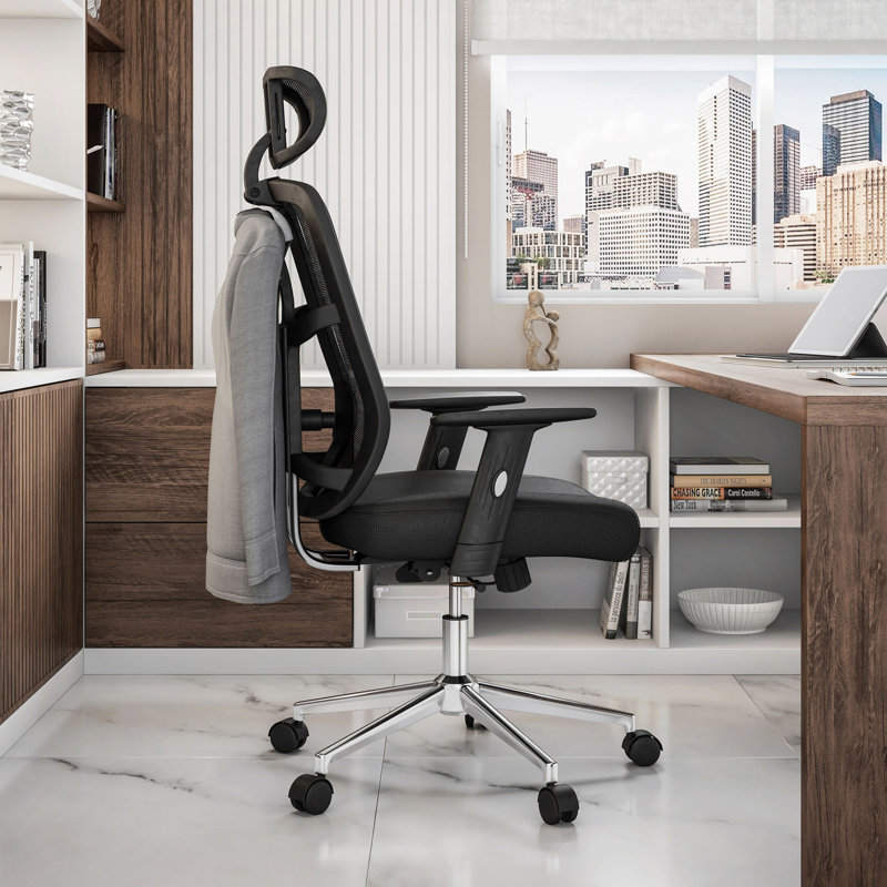 Executive High-Back Black Mesh Swivel Office Chair with Metal Base