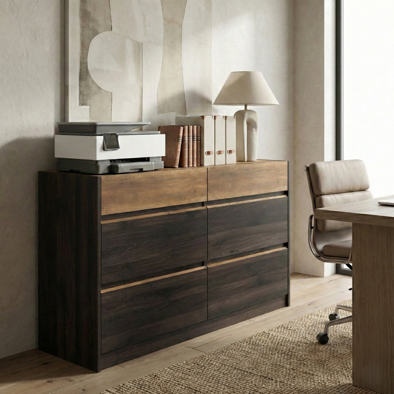 Saisha 6 Drawer 46.5'' W Double Dresser, Royal Espresso/Knotty Oak