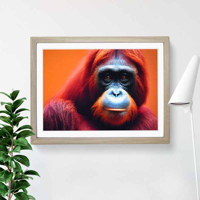 Magnetic Orangutan - Single Picture Frame Print, 25cm H x 34cm W x 2cm D, Oak