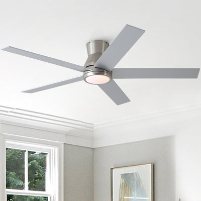 52" Brushed Nickel Flush Mount Ceiling Fan Light Remote, Modern Low Profile Dual-Sided with 3CCT & 6 Speeds,Quiet DC Motor for Bedroom,Living Room.