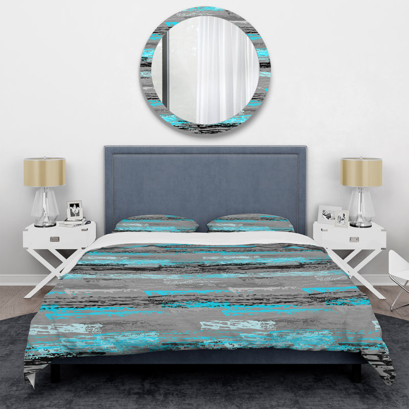 Turquoise Graffiti rayé - ensemble de housse de couette abstrait - microfibre de polyester