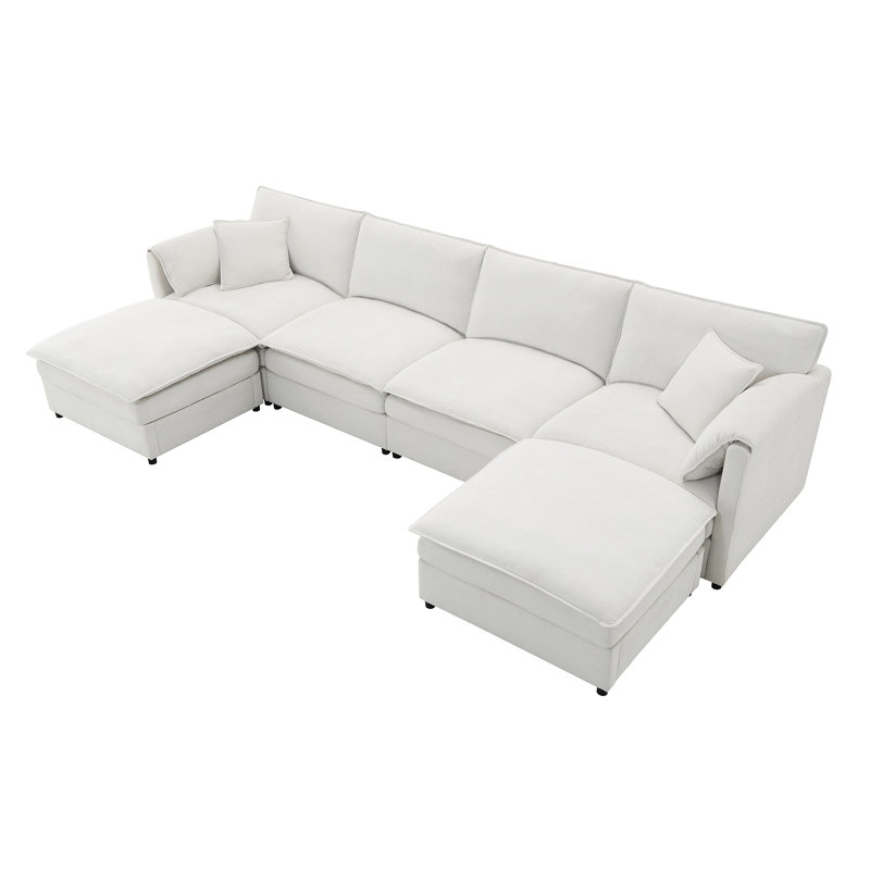 Canapé modulaire en chenille avec coussins doubles, Crème, crème