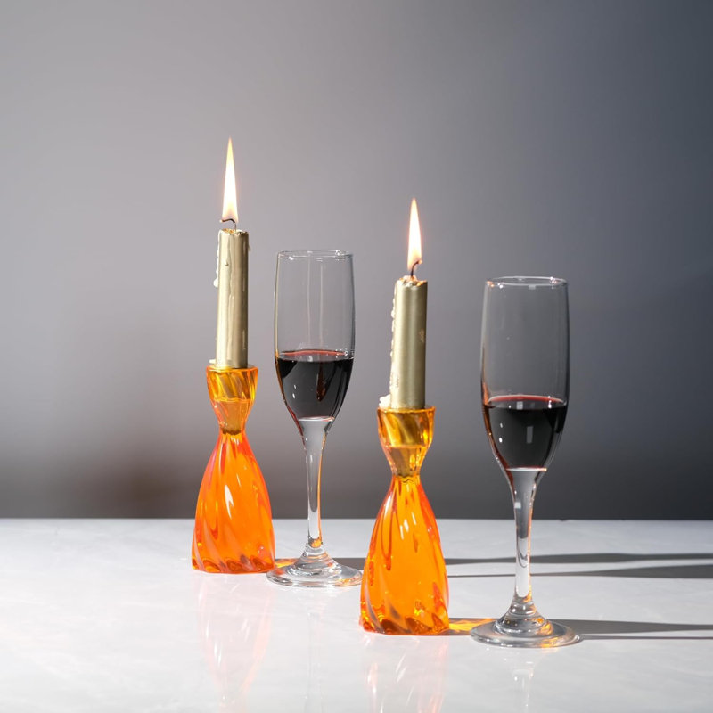 Ensemble de 2 porte-bougies Twizzle Twist Taper - orange