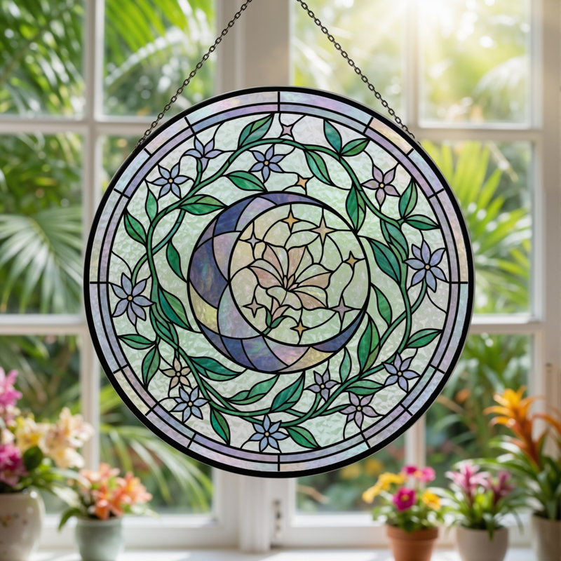 Vitrail Floral Moon, 7.8"H