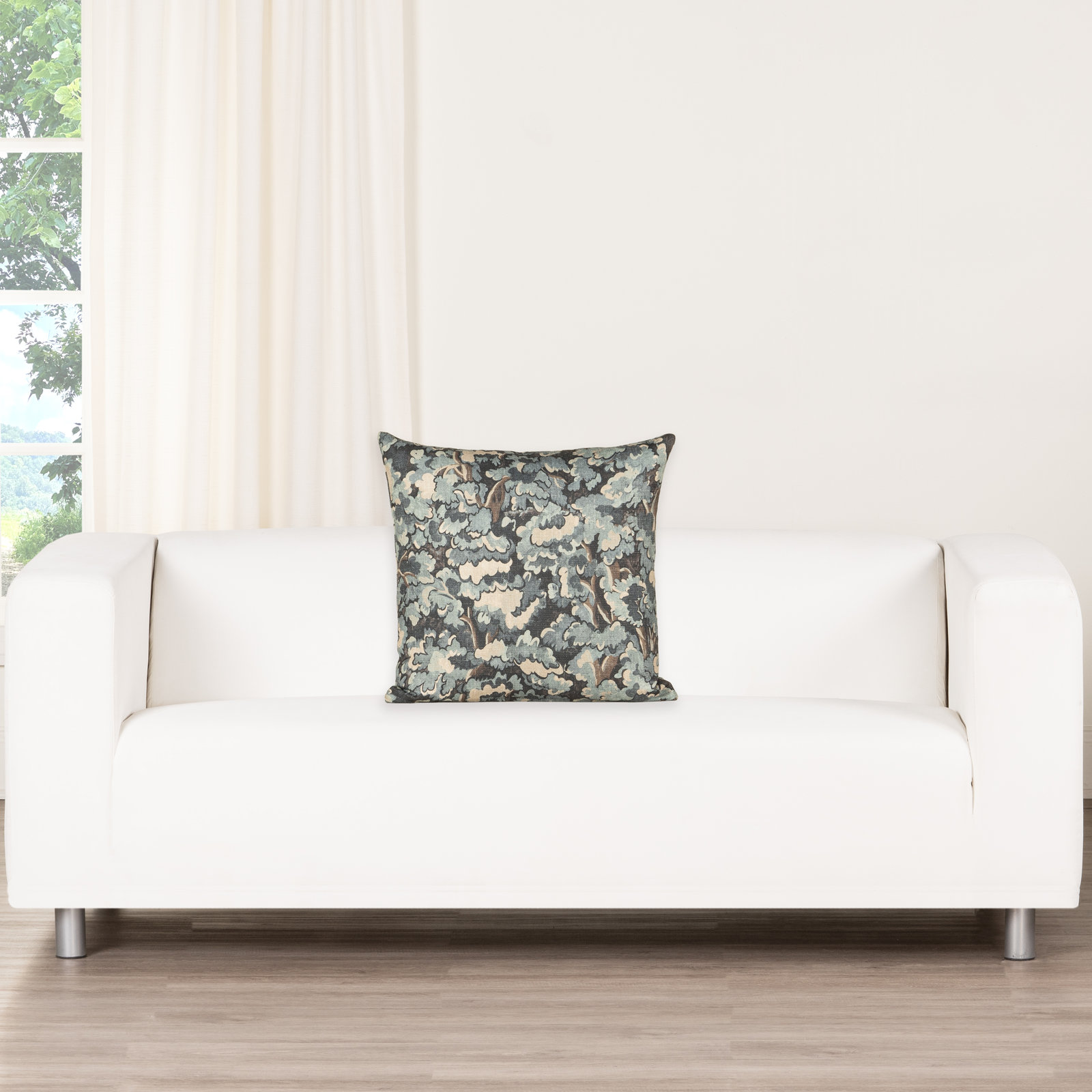  Cascade Abstract Botanical Accent Pillow, Blue, Square 18", Polyester