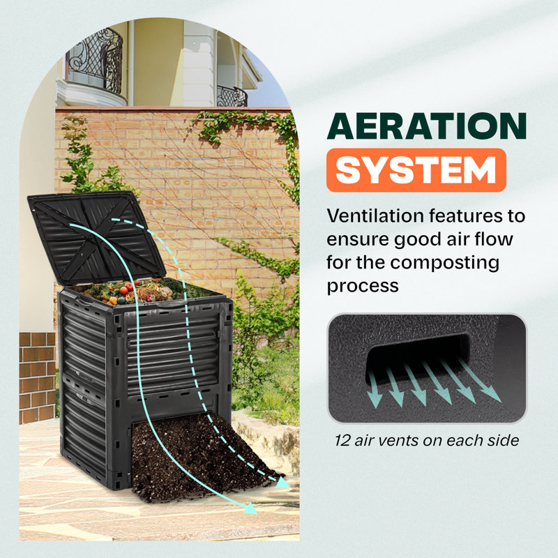 80 Gallon Black and Orange High-Density Polyethylene Garden Compost Bin