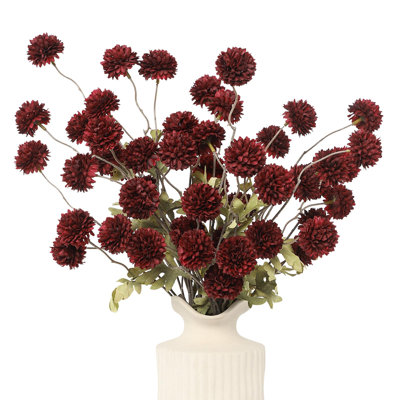 6Pcs Artificial Flowers Faux Silk Pompon Mum,Silk Small Mini Chrysanthemum Ball With Stems For DIY Wedding Bouquets Centerpieces Vase Home Table Kitchen Decorations(Burgundy)