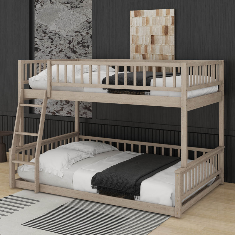 Full XL Over Queen Bunk Bed With Guardrails And Ladder, Walnut