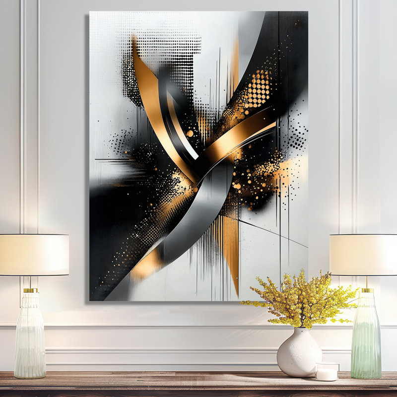 Abstrait doré dérive du côté obscur II - décoration murale en métal fractal, impression moderne sur métal, H 40 po x l 30 po