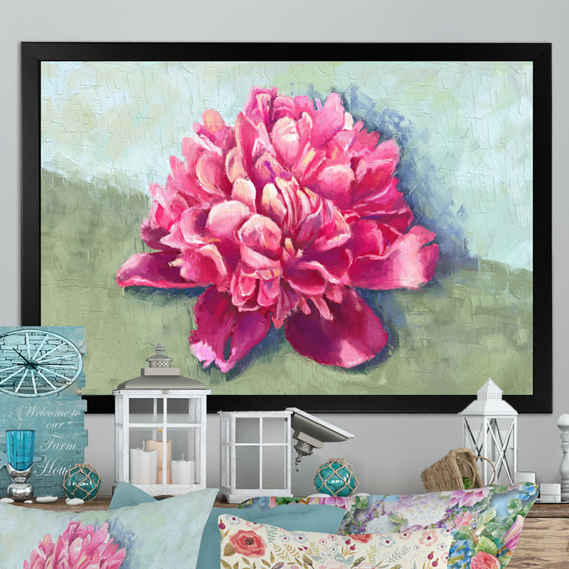 Pivoine rose - reproduction sur toile avec cadre flottant, Cadre noir, H 8 po x l 12 po x P 1 po