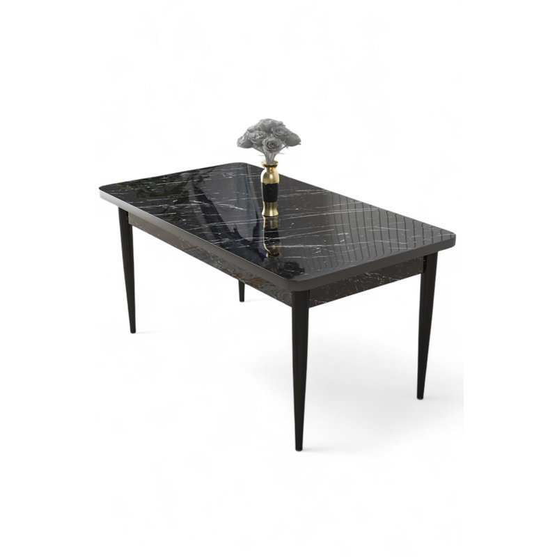 Table de salle à manger moderne avec pieds en métal, marbre noir et finition noire, 43,3 po x 29,9 po x 27,6 po | Fabrication 100% aggloméré | Conception élégante et durable pour les espaces de salle à manger contemporains, facile à nettoyer et à entretenir