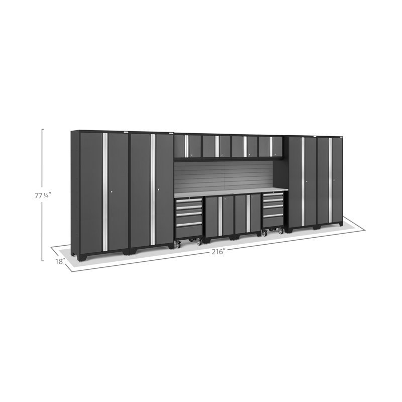 Système de rangement pour garage en acier l 216 po x H 77,25 po Bold Series, Gris, Sans lumière, Acier inoxydable