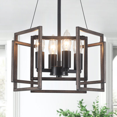 4 - Light Dimmable Geometric Candle Style Industrial Chandelier for Living Room & Dining Room & Bedroom