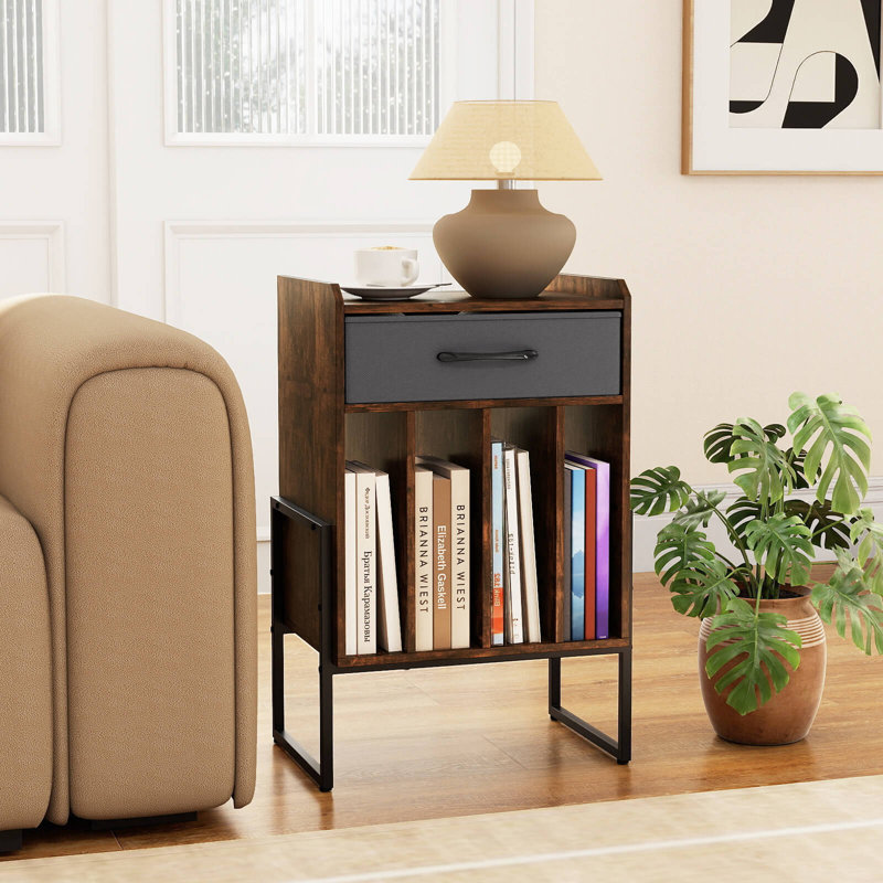 Record Player Stand Turntable Stand with Drawer & Record Holder Display Shelf, Rustic Brown