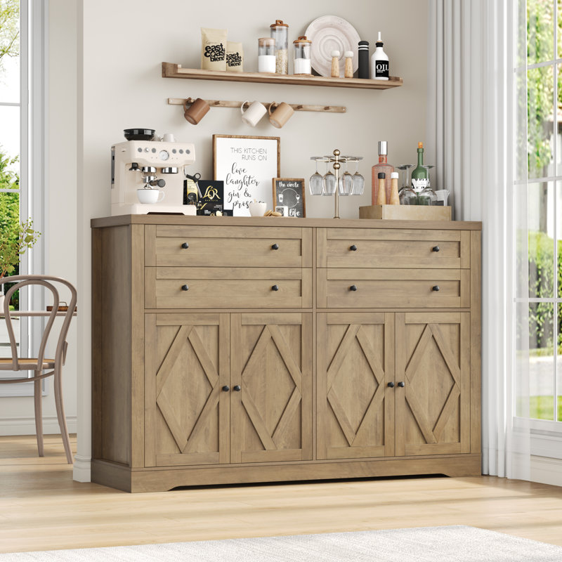 55.1" W Sideboard with 4 Drawers, Thickened Desktop, Oak