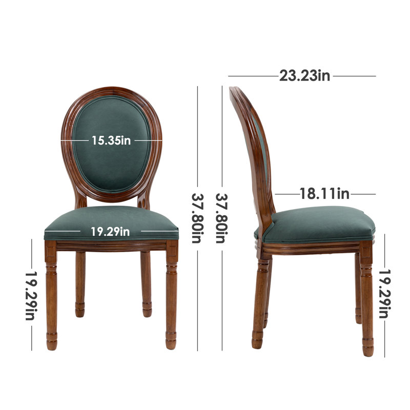 Green Upholstered French Country Dining Chairs with Carved Wood Frame, Set of 2