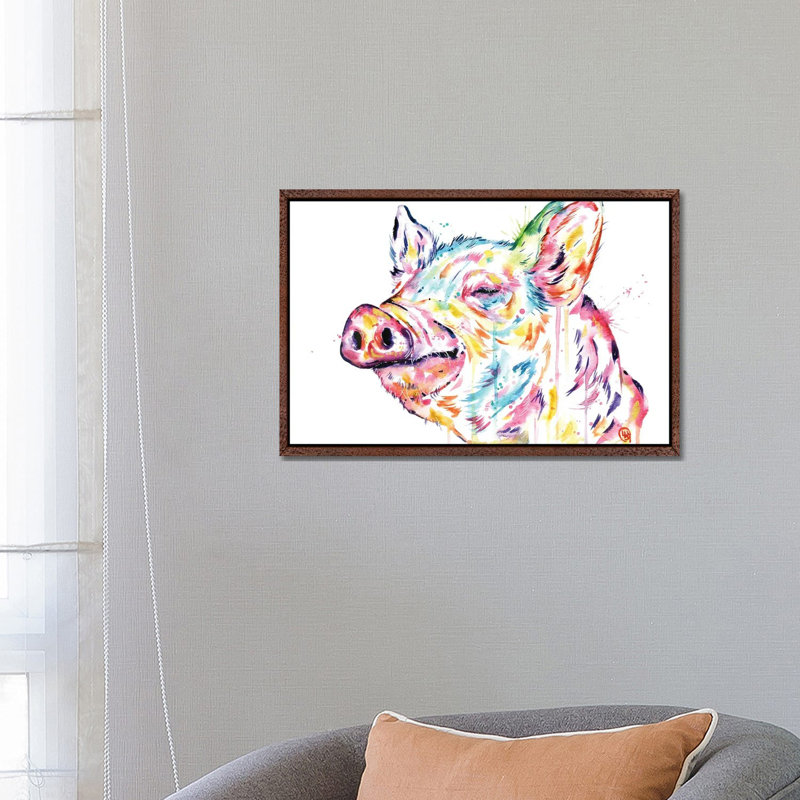 Pig - Free To Be by Lisa Whitehouse - Painting on Canvas, Brown Framed Canvas, 66.04 cm H x 45.72 cm W