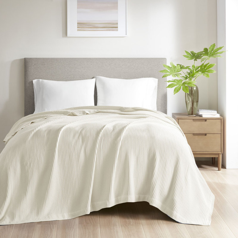 Ivory King-Size Ultra-Soft Waffle Weave Cotton Blanket